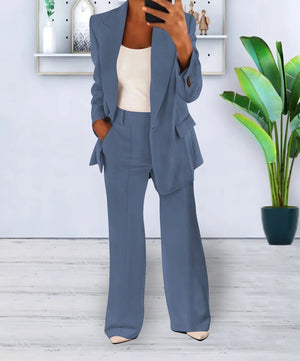 Women's Tailored Blazer and Wide-Leg Pants Suit Set