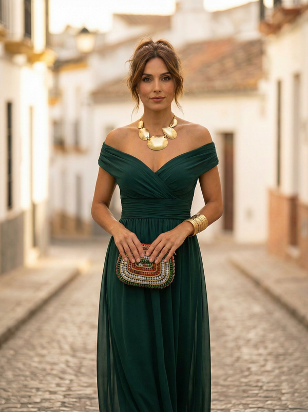 Women's Elegant Off-Shoulder Evening Maxi Dress