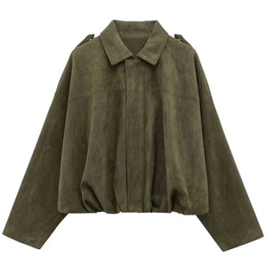 Chaqueta bomber oversize con aspecto de ante para mujer