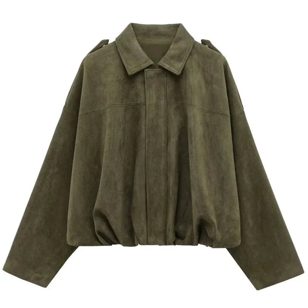 Chaqueta bomber oversize con aspecto de ante para mujer