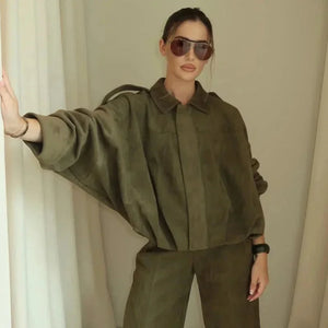 Chaqueta bomber oversize con aspecto de ante para mujer