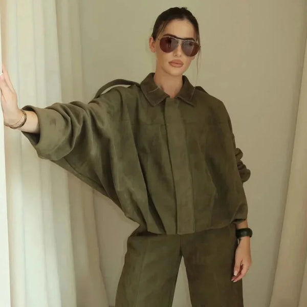 Chaqueta bomber oversize con aspecto de ante para mujer