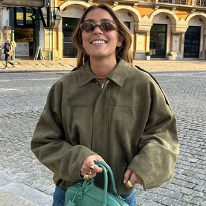 Chaqueta bomber oversize con aspecto de ante para mujer
