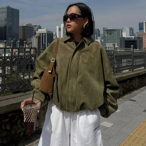 Chaqueta bomber oversize con aspecto de ante para mujer