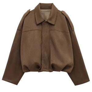 Chaqueta bomber oversize con aspecto de ante para mujer