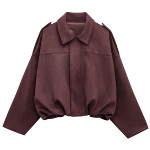 Chaqueta bomber oversize con aspecto de ante para mujer