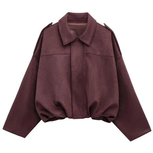 Chaqueta bomber oversize con aspecto de ante para mujer