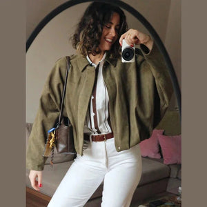 Chaqueta bomber oversize con aspecto de ante para mujer