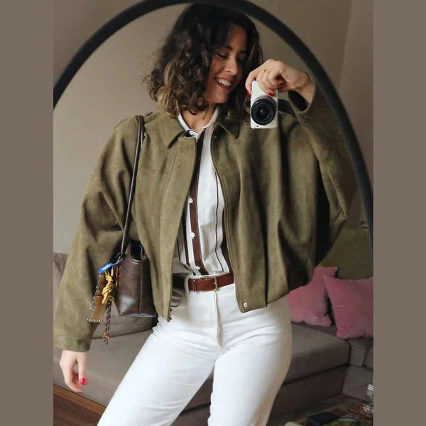 Chaqueta bomber oversize con aspecto de ante para mujer