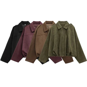 Chaqueta bomber oversize con aspecto de ante para mujer