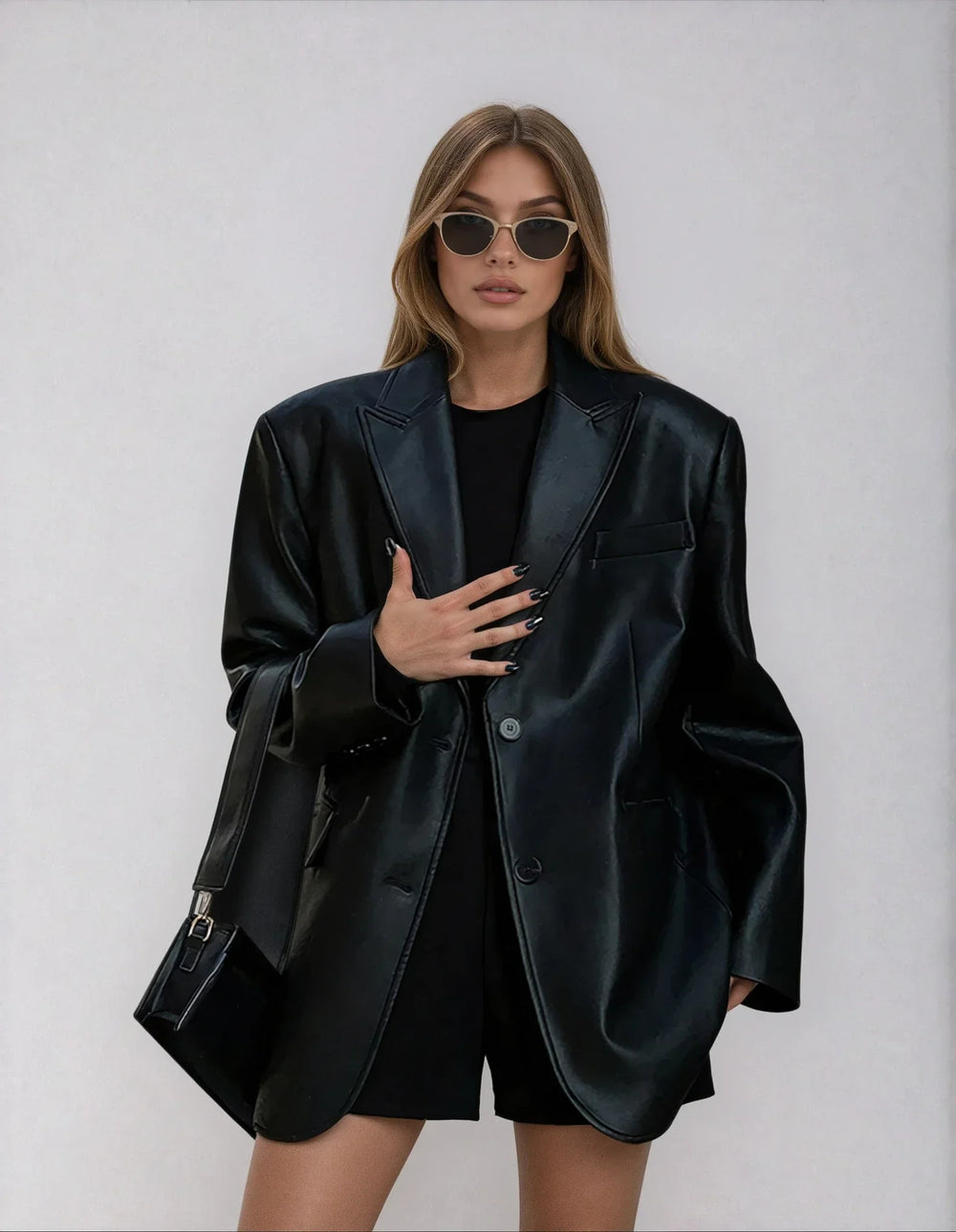 Blazer oversize de cuero sintético para mujer