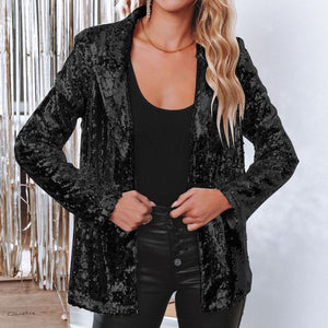 Blazer de lentejuelas para mujer con abertura frontal para un estilo glamuroso