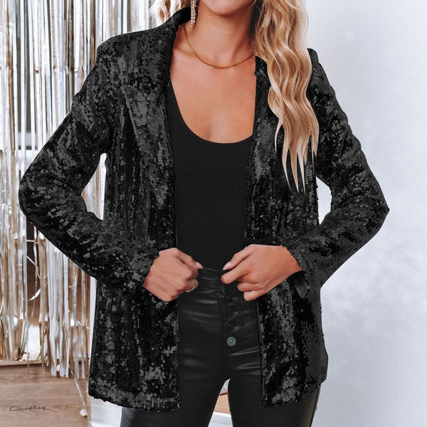 Blazer de lentejuelas para mujer con abertura frontal para un estilo glamuroso