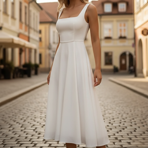 Vestido midi blanco de mujer con escote cuadrado