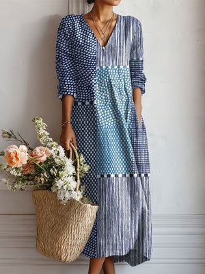 Women’s Floral Print V Neck Boho Midi Dress