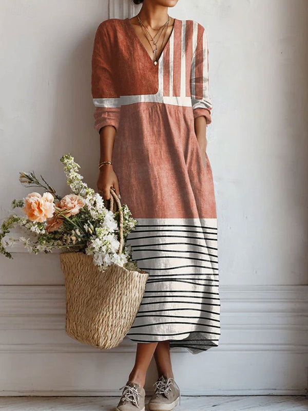 Women’s Floral Print V Neck Boho Midi Dress