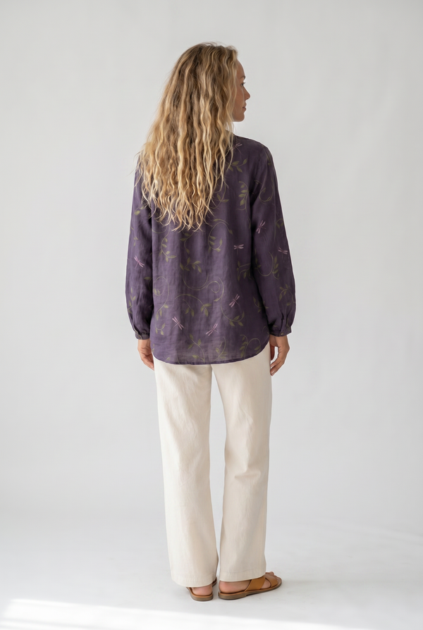 Women's Vintage Floral Print Blouse with V-Neckline Bohemian Fit