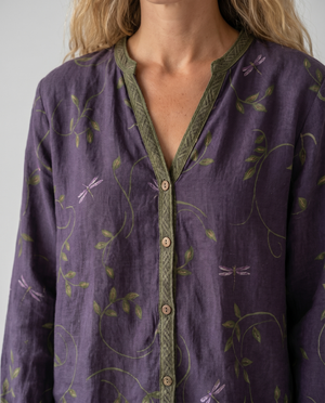 Women's Vintage Floral Print Blouse with V-Neckline Bohemian Fit