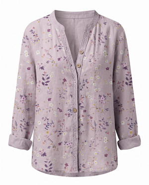 Women's Vintage Floral Print Blouse with V-Neckline Bohemian Fit