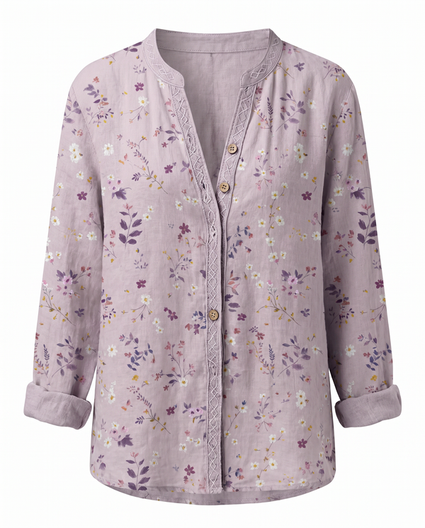 Women's Vintage Floral Print Blouse with V-Neckline Bohemian Fit