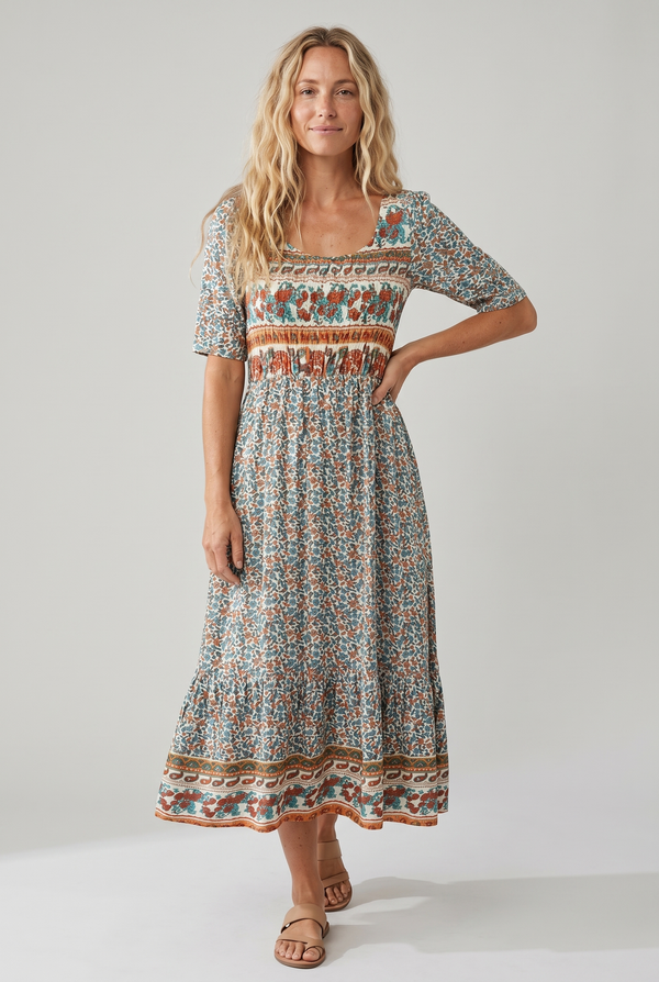 Women's Bohemian Mosaic Midi Dress