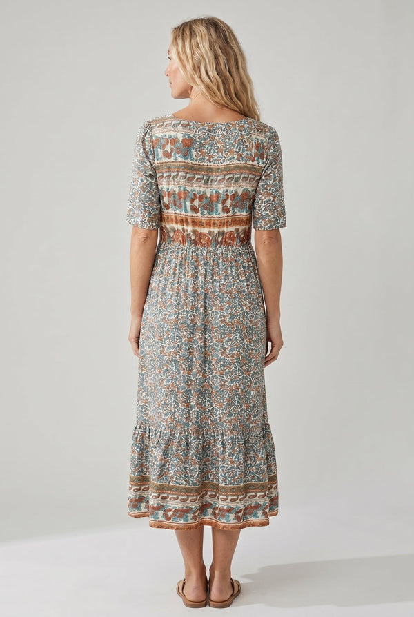 Women's Bohemian Mosaic Midi Dress
