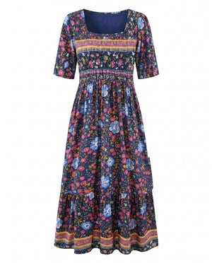 Women's Bohemian Mosaic Midi Dress