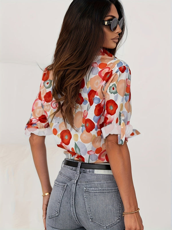 Elegant Women's Floral Button-Down Blouse