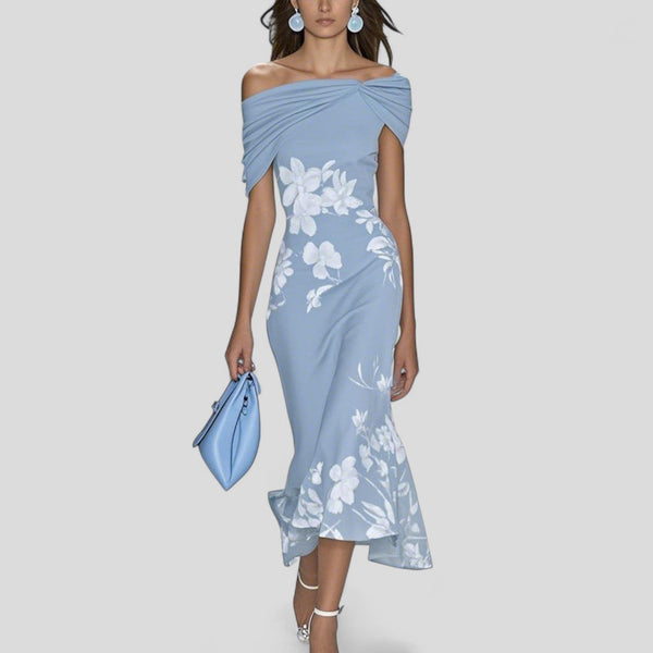 Elegant Floral Off-Shoulder Midi Dress