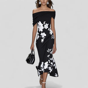 Elegant Floral Off-Shoulder Midi Dress