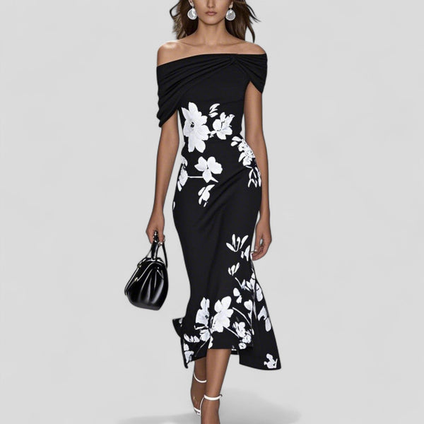 Elegant Floral Off-Shoulder Midi Dress