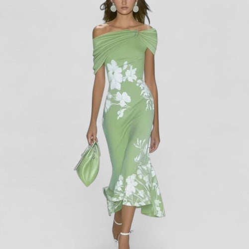 Elegant Floral Off-Shoulder Midi Dress