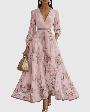 Elegant Women's V-Neck A-Line Midi Dress