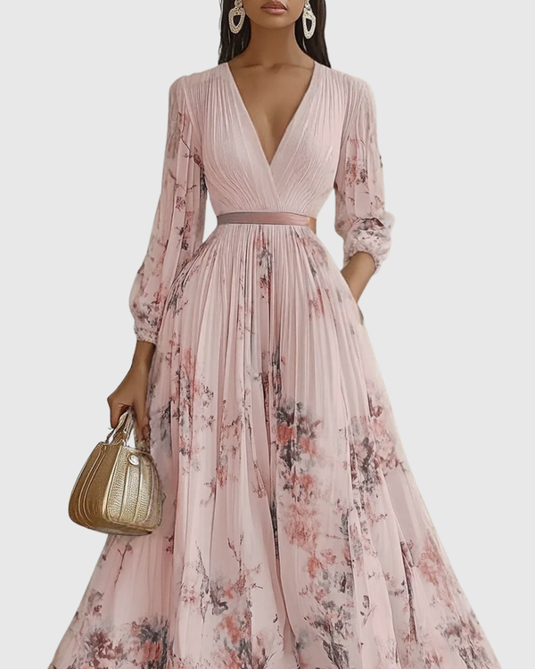 Elegant Women's V-Neck A-Line Midi Dress