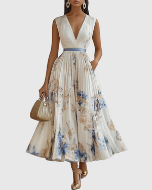 Elegant Women's V-Neck A-Line Midi Dress