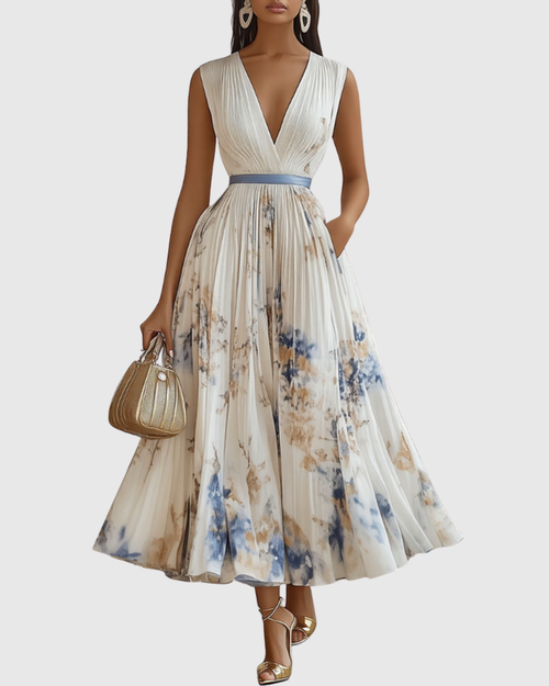 Elegant Women's V-Neck A-Line Midi Dress