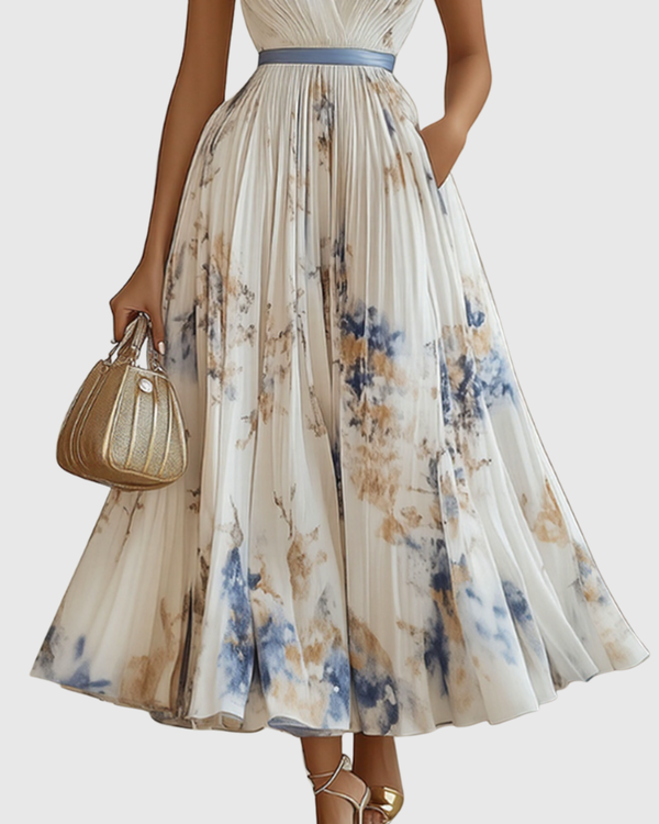 Elegant Women's V-Neck A-Line Midi Dress