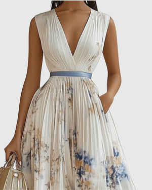Elegant Women's V-Neck A-Line Midi Dress