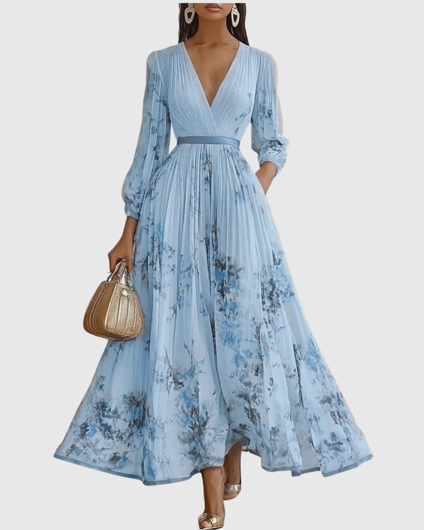 Elegant Women's V-Neck A-Line Midi Dress