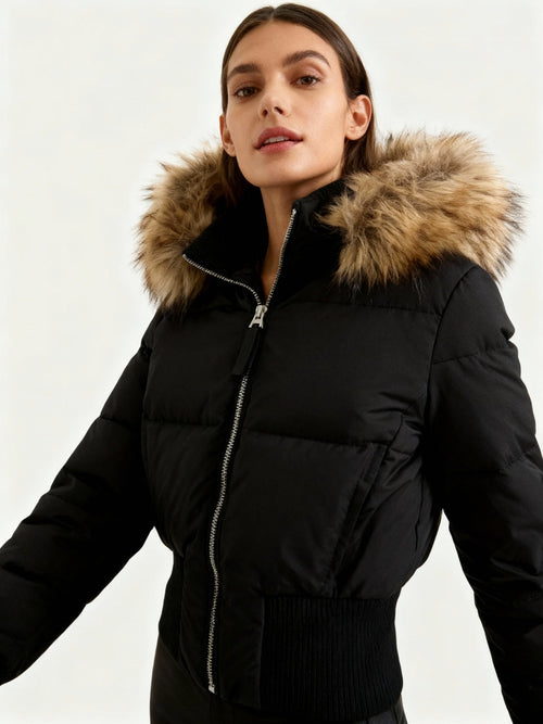 Women's Quilted Winter Jacket Removable Hood
