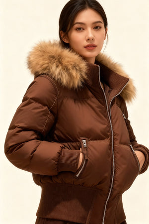 Women's Quilted Winter Jacket Removable Hood