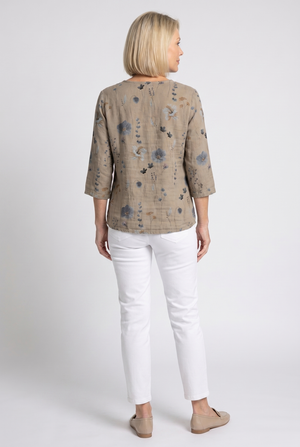 Women's Floral Print V-Neck Blouse with 3/4 Sleeves
