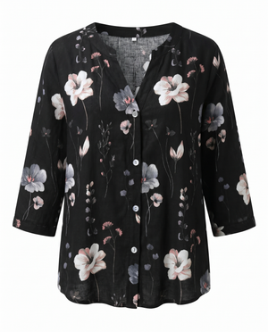 Women's Floral Print V-Neck Blouse with 3/4 Sleeves