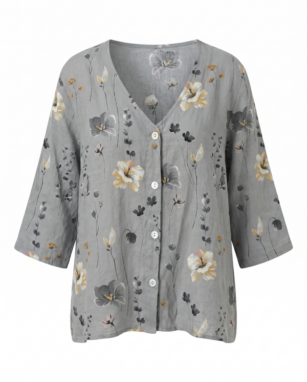 Women's Floral Print V-Neck Blouse with 3/4 Sleeves