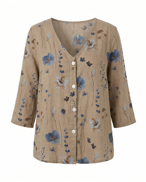 Women's Floral Print V-Neck Blouse with 3/4 Sleeves