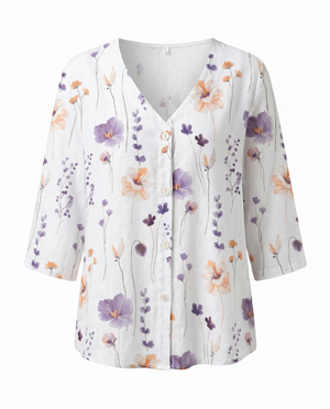 Women's Floral Print V-Neck Blouse with 3/4 Sleeves