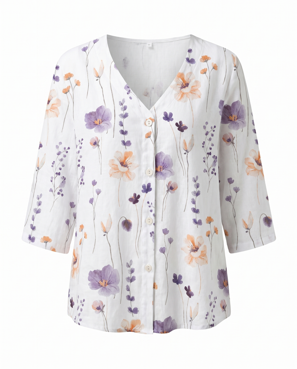 Women's Floral Print V-Neck Blouse with 3/4 Sleeves