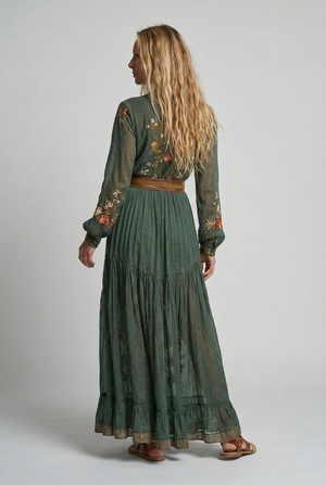 Vestido maxi vintage floral de mujer con mangas transparentes
