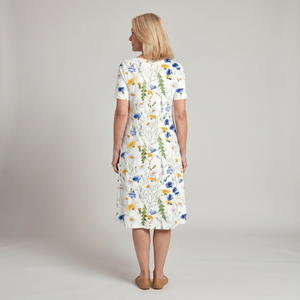 Women's Floral Print Midi Dress with Short Sleeves and Flowy Silhouette