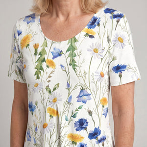 Women's Floral Print Midi Dress with Short Sleeves and Flowy Silhouette